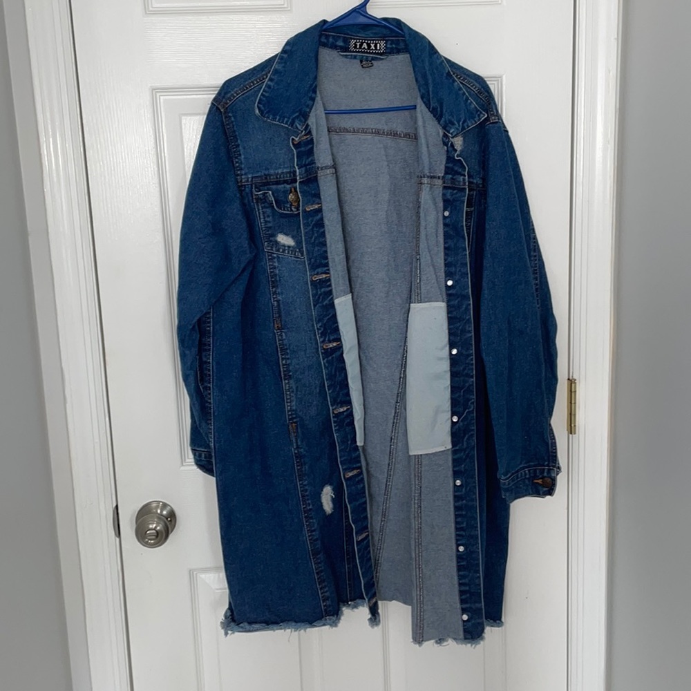 Knee length denim jacket